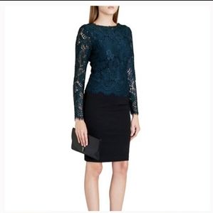 Ted Baker Forest Green Lace Dress w/ Black Sheath